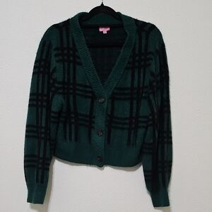 Francesca's Collections Green and Black Checkered Cardigan